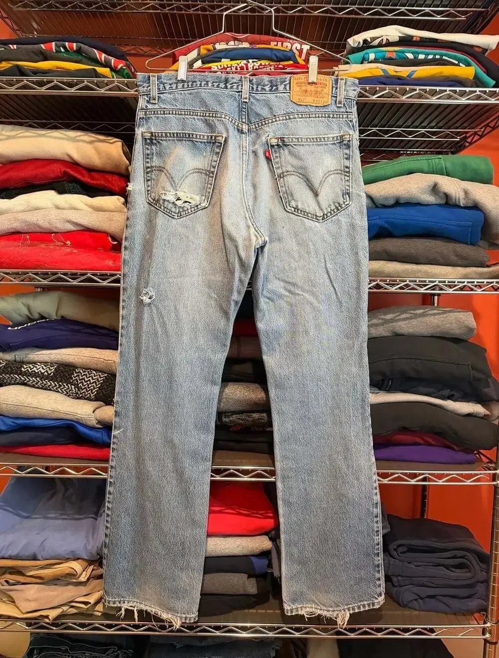 Y2K Levi's 517 Boot Cut Distressed Light Wash Denim Jeans Size 33x34